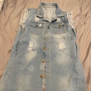 Jean sleeveless vest top/dress, destructive, size large with pockets